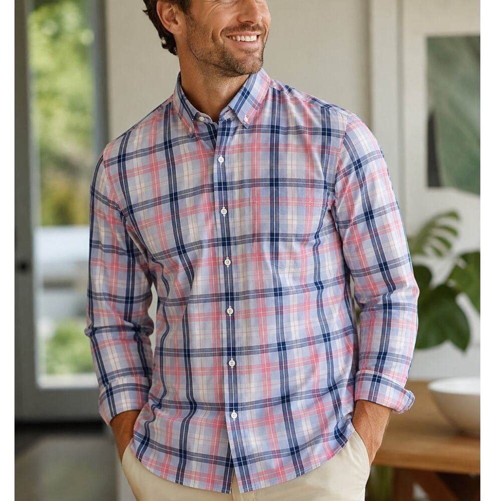 Bonobos Mens Classic Fit Button Up Shirt Pink Blue Size L Officecore Resort